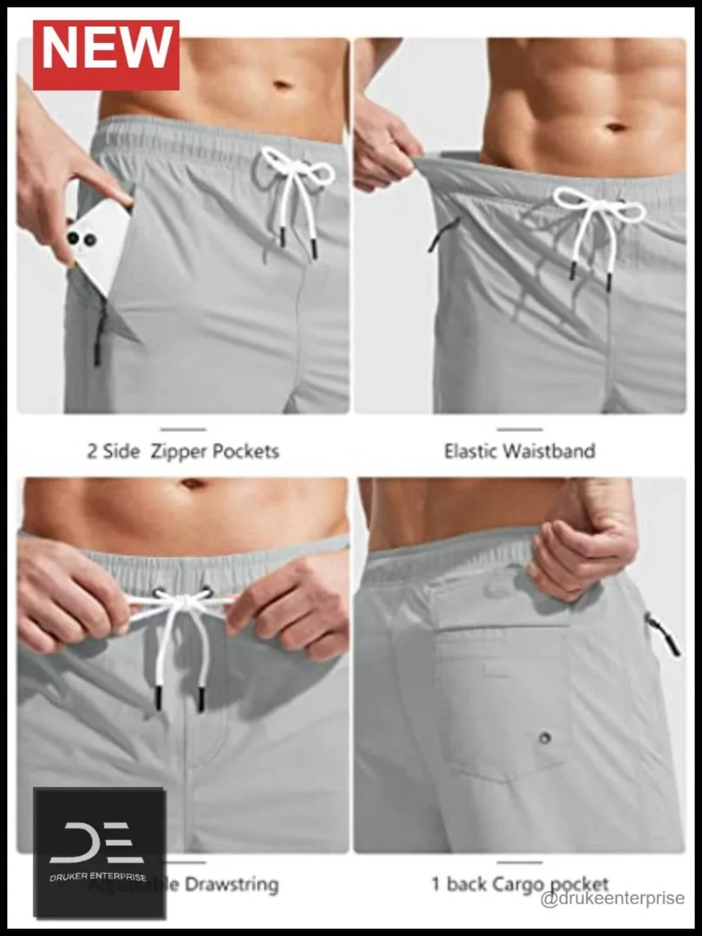 Men's Swim Trunks with Compression Liner Quick Dry Zipper Pockets